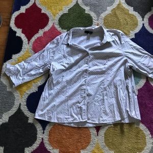 Lane bryant 26 gray white polka dot button down
